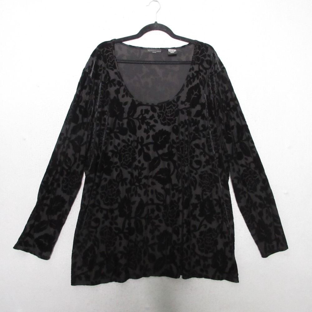 Apostrophe Top Plus 24 26W Black Floral Velvet Burnout Whimsigoth Whitchy Sheer‎